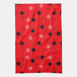 Atomic Red Starbursts Kitchen Towel