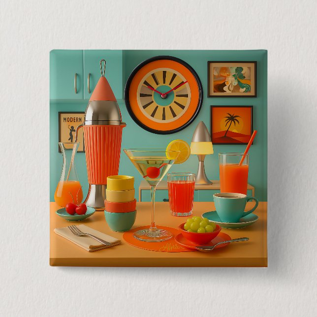 Atomic Retro Futuristic Martini Breakfast Bar 15 Cm Square Badge (Front)