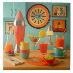 Atomic Retro Futuristic Martini Breakfast Bar Ceramic Tile