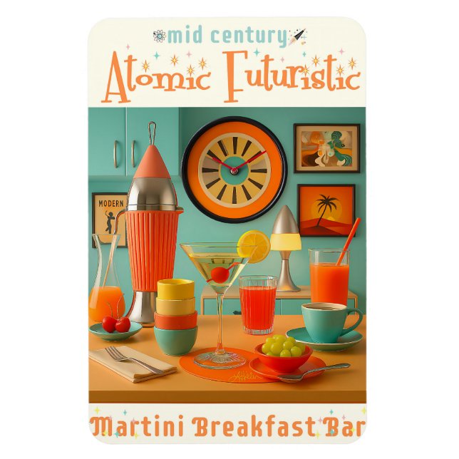 Atomic Retro Futuristic Martini Breakfast Bar Magnet (Vertical)