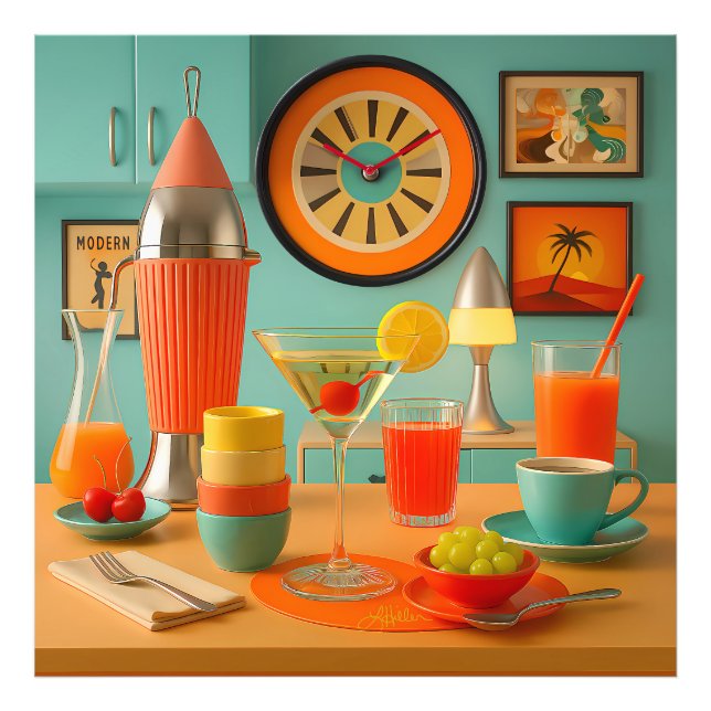 Atomic Retro Futuristic Martini Breakfast Bar Photo Print (Front)
