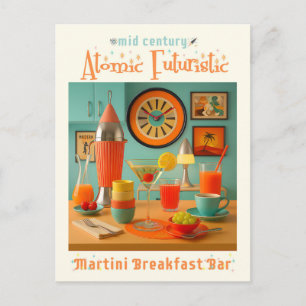 Atomic Retro Futuristic Martini Breakfast Bar Postcard