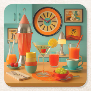 Atomic Retro Futuristic Martini Breakfast Bar Square Paper Coaster