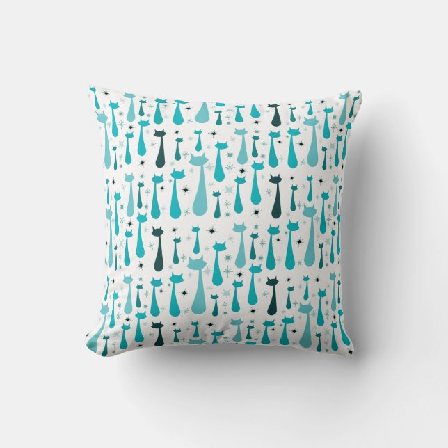 Atomic Retro Kitty Silhouette in Teal Cushion (Front)