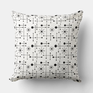 Atomic Retro Mid Century Modern Pattern Black and  Cushion