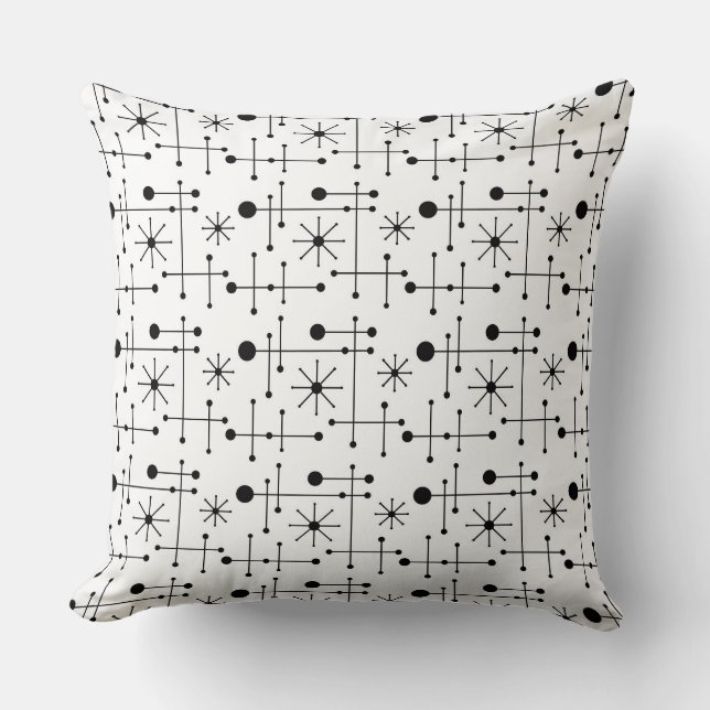 Atomic Retro Mid Century Modern Pattern Black and  Cushion (Front)