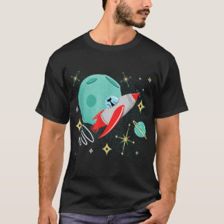 Atomic Rocket Cat Funny MidCentury Cat Futuristic  T-Shirt