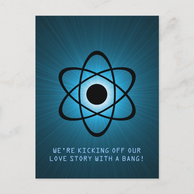 Atomic Save the Date Postcard, Blue Announcement Postcard (Front)