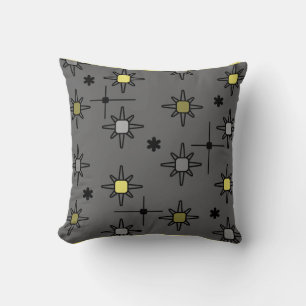Atomic Sky Starbursts Dark Grey Yellow Cushion