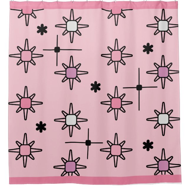 Atomic Sky Starbursts Pink Shower Curtain (Front)