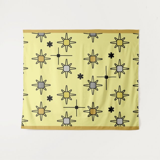 Atomic Sky Starbursts Yellow Grey Tapestry (Front (Horizontal))