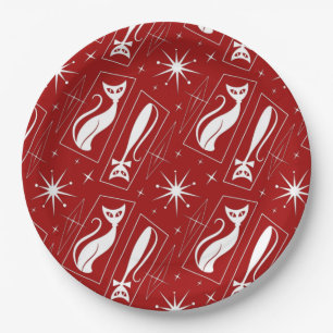 Atomic Star Cat MidCentury Modern Christmas MCM Paper Plate