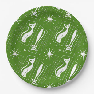 Atomic Star Cat MidCentury Modern Christmas MCM    Paper Plate