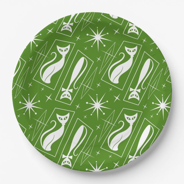 Atomic Star Cat MidCentury Modern Christmas MCM    Paper Plate (Front)