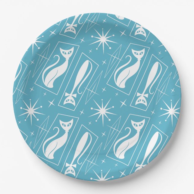 Atomic Star Cat MidCentury Modern Christmas MCM    Paper Plate (Front)