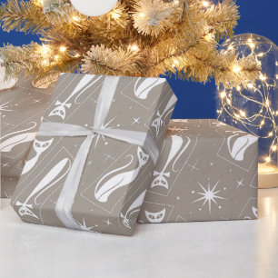 Atomic Star Cat MidCentury Modern Christmas MCM Wrapping Paper