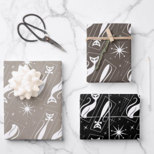 Atomic Star Cat MidCentury Modern Christmas MCM  Wrapping Paper Sheet