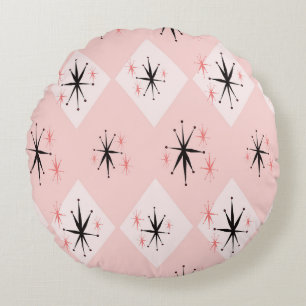 Atomic starburst: 1960s inspired pattern. round cushion