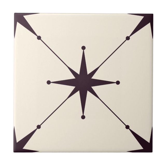 Atomic Starburst Mid Century Modern black Ceramic Tile (Front)