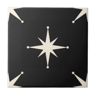 Atomic Starburst Mid Century Modern black Ceramic Tile