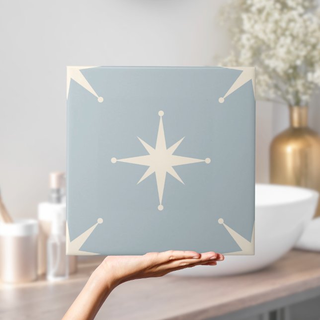 Atomic Starburst Mid Century Modern blue Ceramic Tile (Atomic Starburst Mid Century Modern blue Tile)