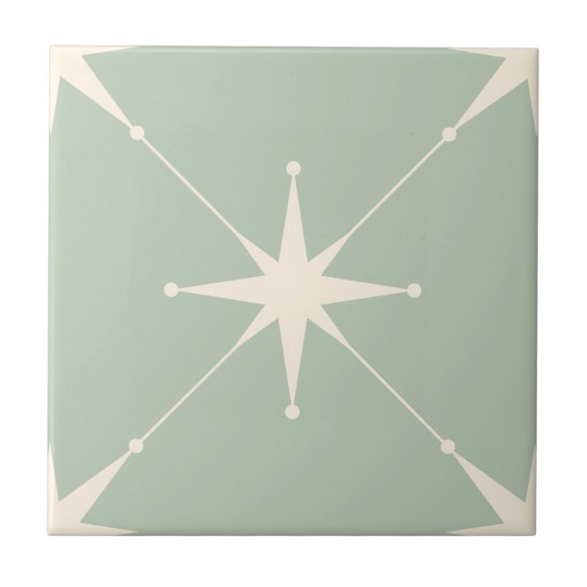 Atomic Starburst Mid Century Modern green Ceramic Tile (Front)
