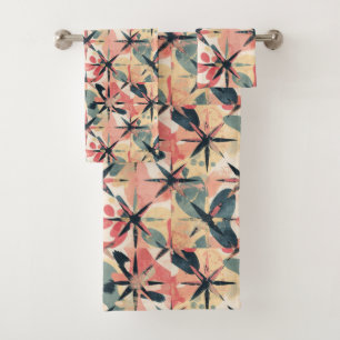 Atomic Starburst Mid Century Modern pastel Bath Towel Set