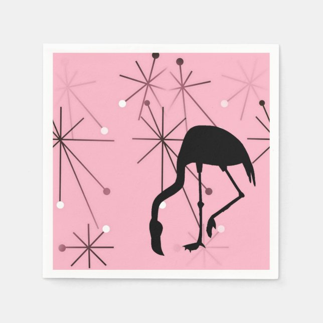 Atomic Starburst MidCentury Modern Flamingo Pink Napkin (Front)