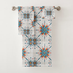 Atomic Starburst Retro Mid Century Modern Bath Towel Set