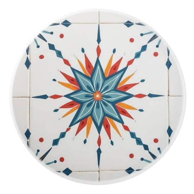 Atomic Starburst Retro Mid Century Modern Ceramic Knob (Front)
