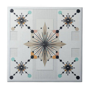 Atomic Starburst Retro Mid Century Modern Ceramic Tile