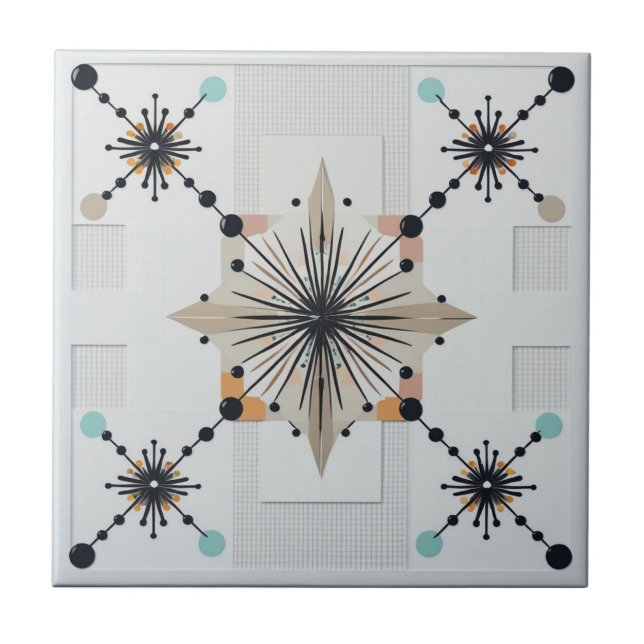 Atomic Starburst Retro Mid Century Modern Ceramic Tile (Front)