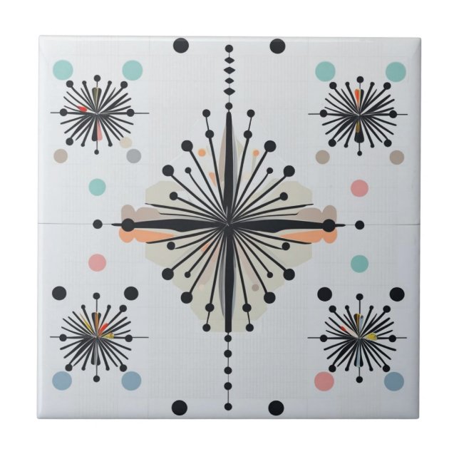 Atomic Starburst Retro Mid Century Modern Ceramic Tile (Front)