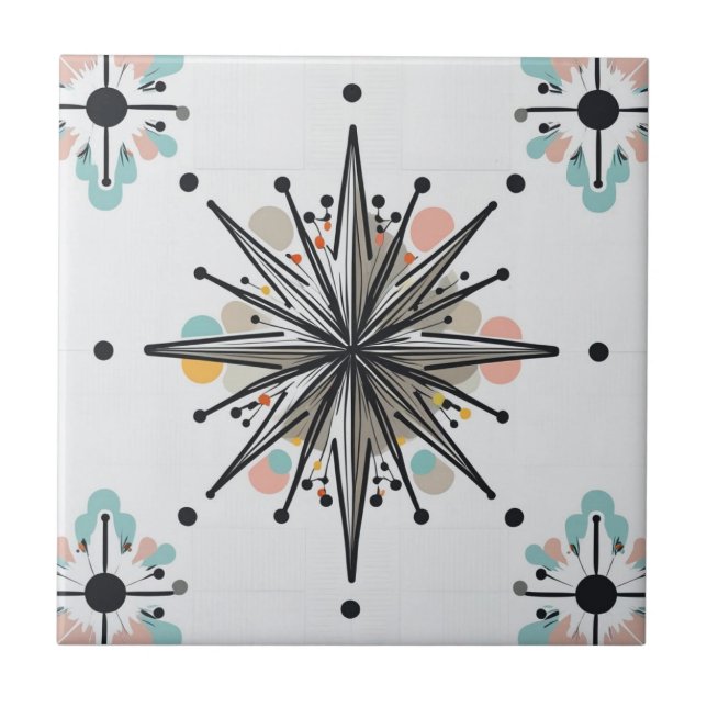 Atomic Starburst Retro Mid Century Modern Ceramic Tile (Front)