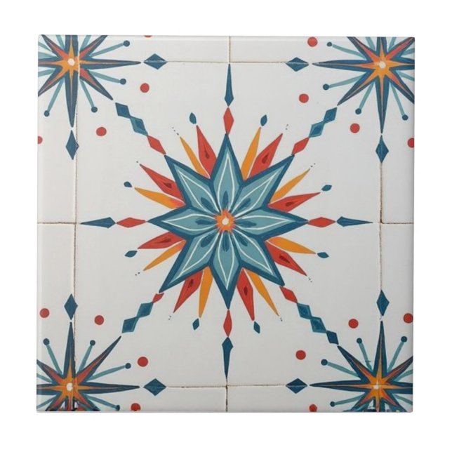 Atomic Starburst Retro Mid Century Modern Ceramic Tile (Front)