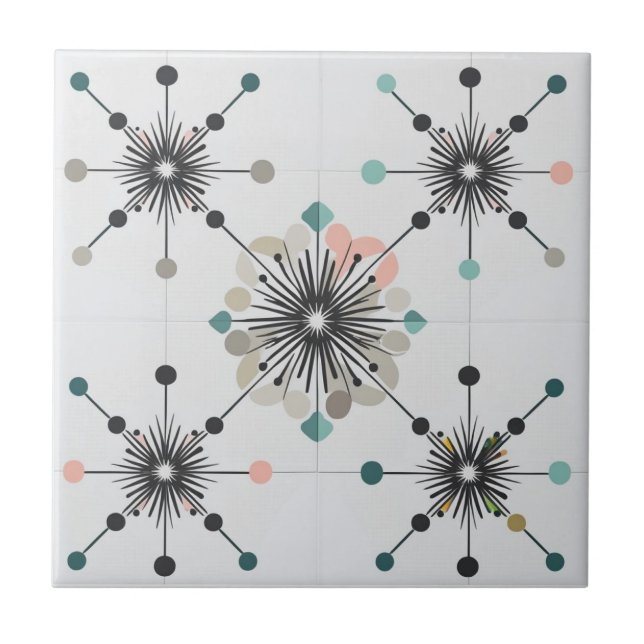 Atomic Starburst Retro Mid Century Modern Ceramic Tile (Front)