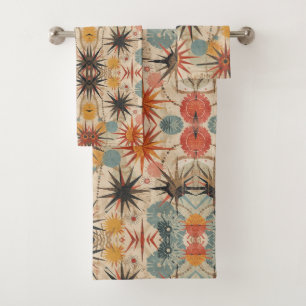 Atomic Starburst retro Mid Century Modern pastel Bath Towel Set