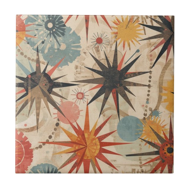 Atomic Starburst retro Mid Century Modern pastel Ceramic Tile (Front)