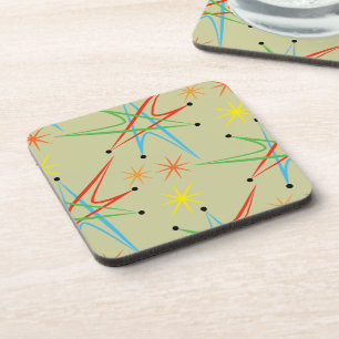 Atomic Starburst Retro Multicolored Pattern Coaster