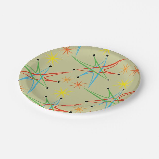 Atomic Starburst Retro Multicolored Pattern Paper Plate (Angled)