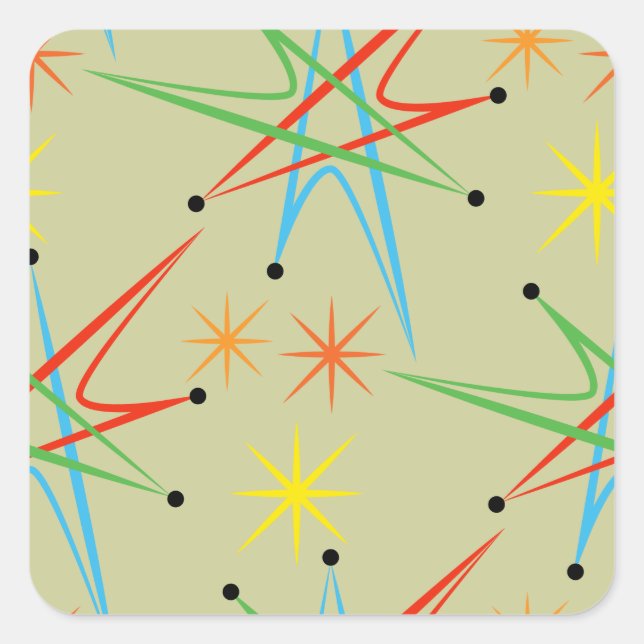 Atomic Starburst Retro Multicolored Pattern Square Sticker (Front)