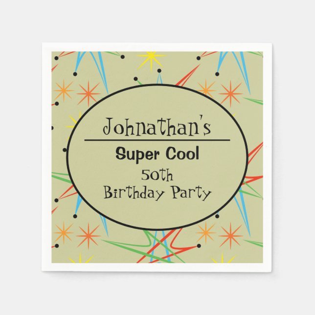 Atomic Starburst Retro Multicolored Personalised Napkin (Front)