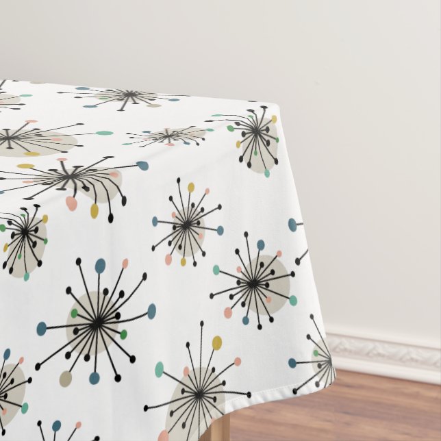 Atomic Starburst Small Motif Mid Century Tablecloth (In Situ)