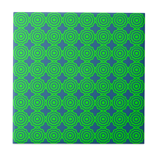 Atomic Starburst Sparkle Retro Green Pattern Ceramic Tile (Front)