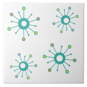 Atomic Starbursts Colourful Turquoise Ceramic Tile