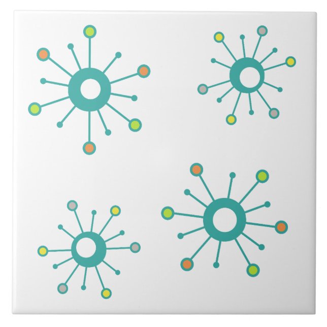 Atomic Starbursts Colourful Turquoise Ceramic Tile (Front)