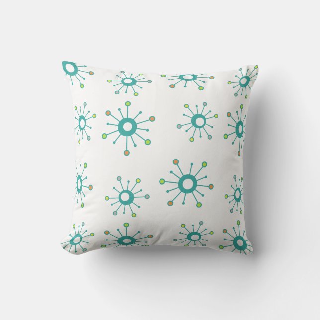 Atomic Starbursts Colourful Turquoise Cushion (Front)