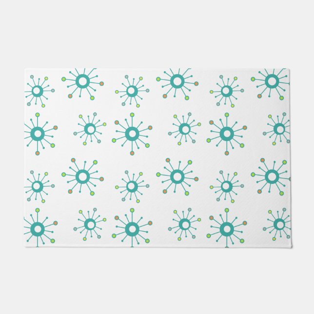 Atomic Starbursts Colourful Turquoise Doormat (Front)