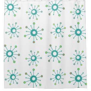 Atomic Starbursts Colourful Turquoise Shower Curtain