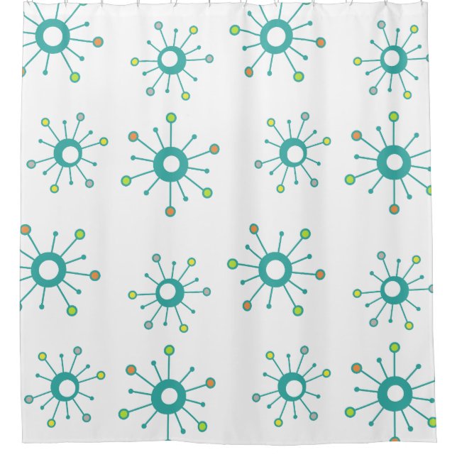 Atomic Starbursts Colourful Turquoise Shower Curtain (Front)